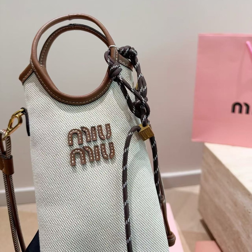 Miu Miu Beau Canvas Phone Bag Lvy Mini Crossbody Bag with Braided Strap - Picture 2 of 9